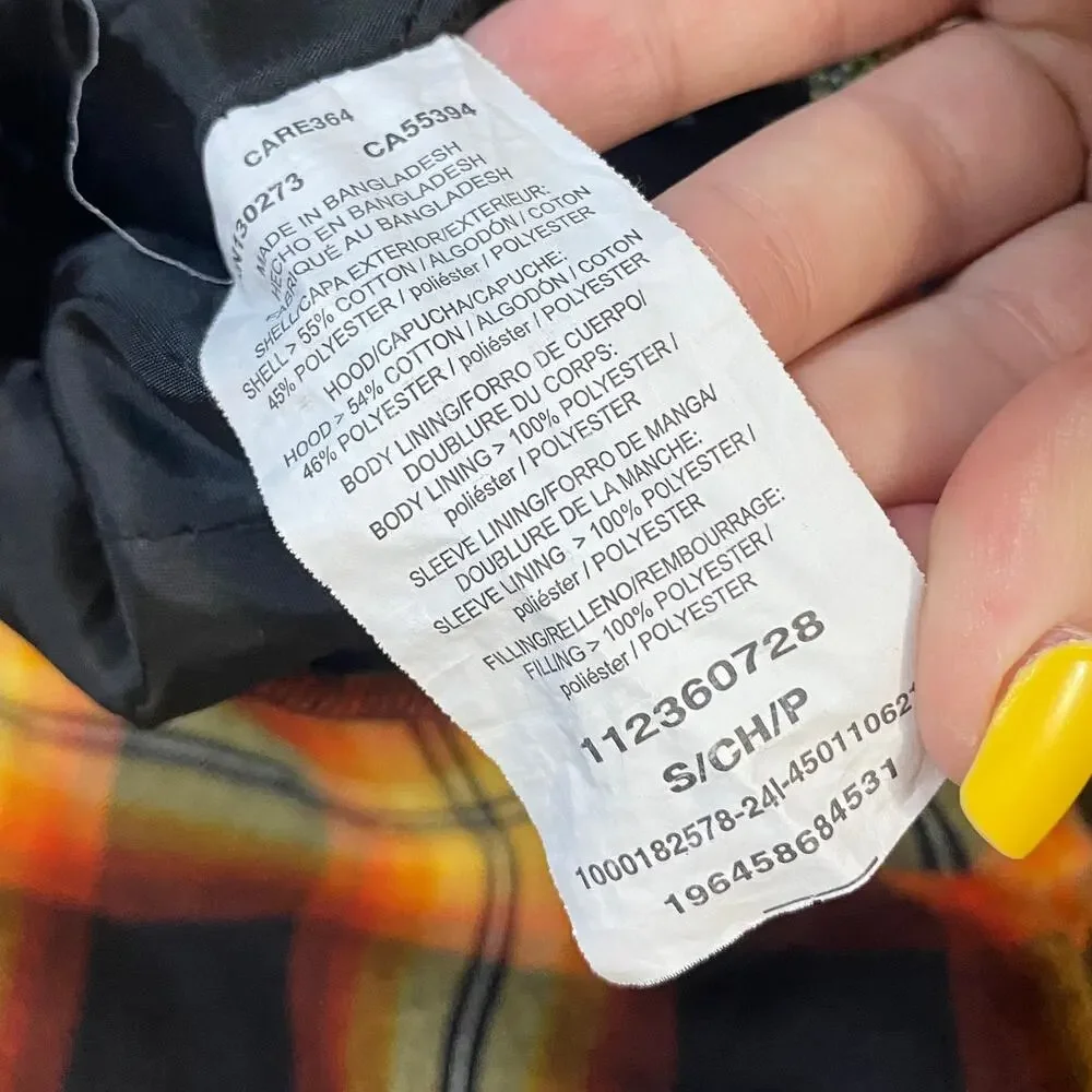 Wrangler Men's Heavyweight Hooded Shirt Jacket Shacket Plaid Yellow Orange Sz S